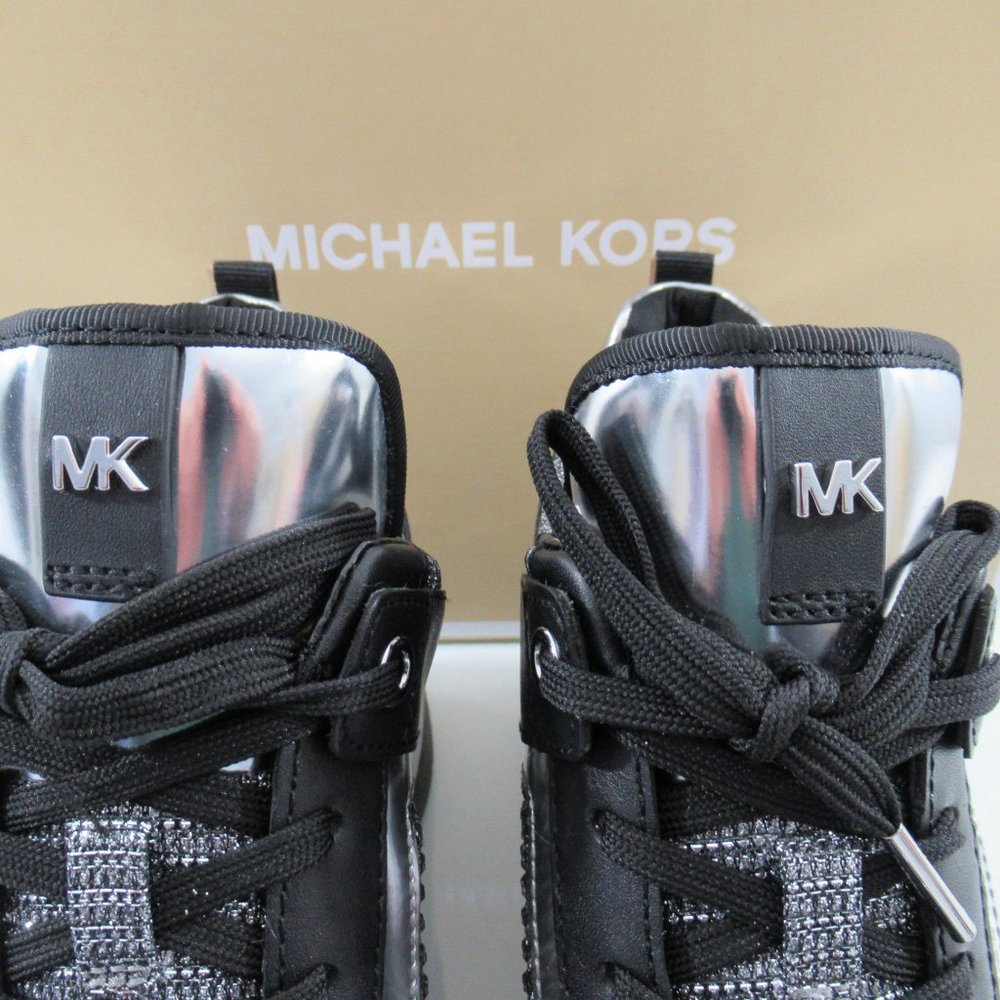 Michael Kors Georgie Trainer Wedge Sneakers Laces MK Logo Black / Grey - Picture 3 of 8